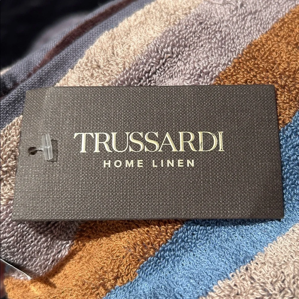 TRUSSARDI Home Bath Sheet Beach Towel Huge! Brown & Blue Stripes Cotton NWT #1